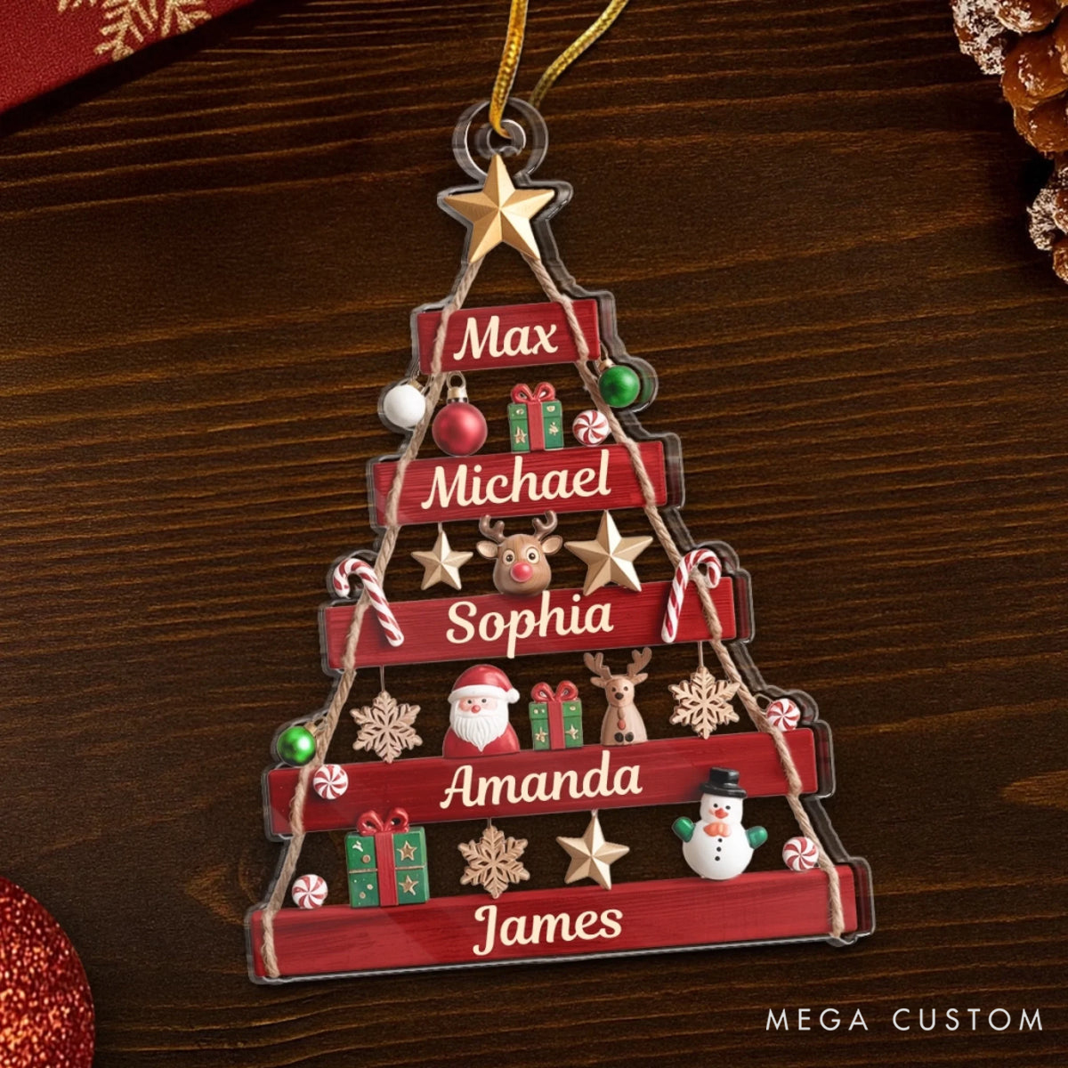 Personalized Acrylic Together We Shine at Christmas Tree Shaped Holiday Festival Ornament 