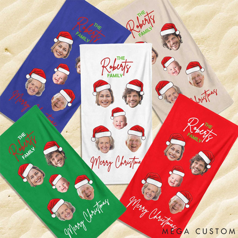 Personalized Family Beach Towel Secret Santa Gift Merry Christmas Present For Family Travel Beach Towel