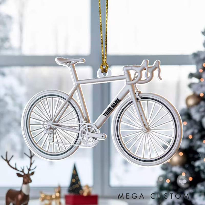 Personalized Bicycle Flat 2D Acrylic Christmas Ornament Tree Hanging Decor Cycling Ornament Gift for Cyclists and Bike Lovers