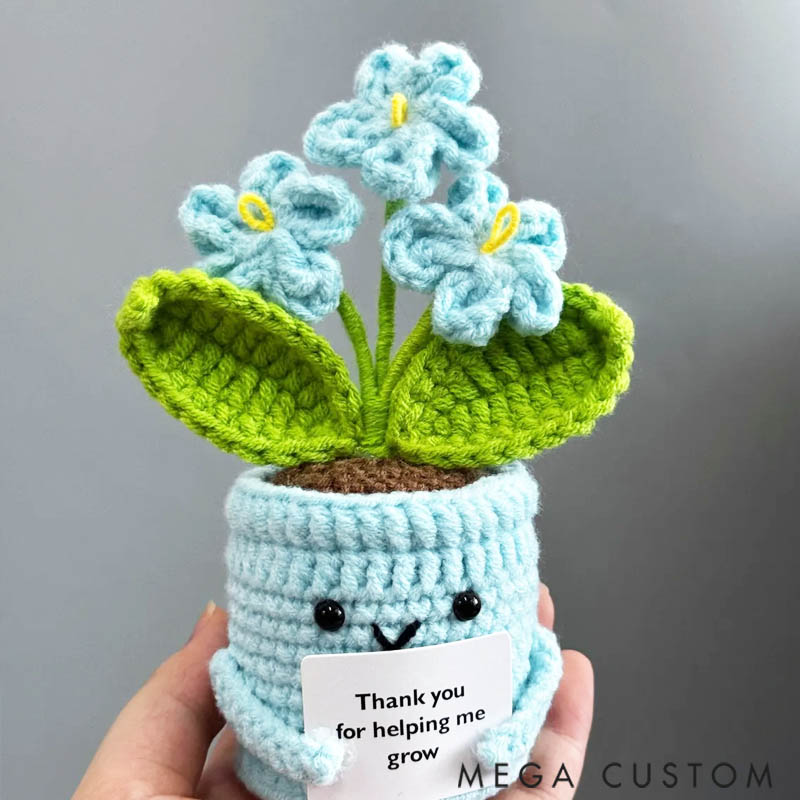 Personalized Handmade Crochet Forget Me Not Flowers with Hugging Heart Emotional Support Potted Plant Supportive Gift for Crochet Lovers