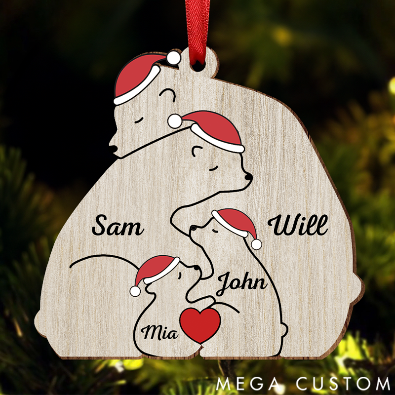 Personalized Christmas Bear Family Acrylic Ornament Gifts for Mom Dad Kids