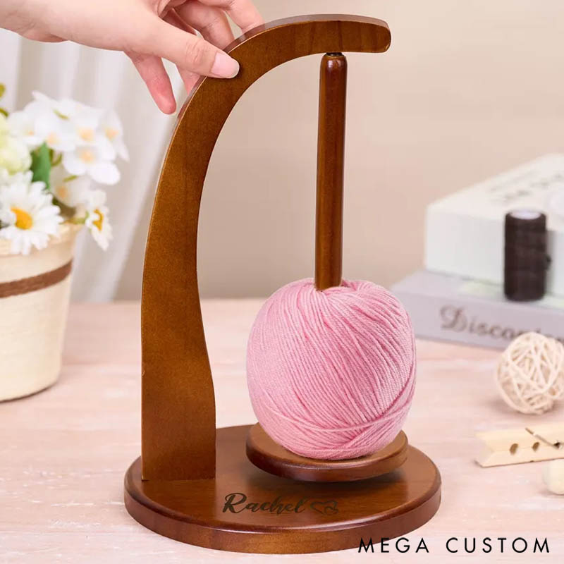 Personalized Magnetic Yarn Ball Holder Wooden Yarn Feeder for Knitting Crochet Rotating Wood Yarn Stand Gift for Knitters Crocheters