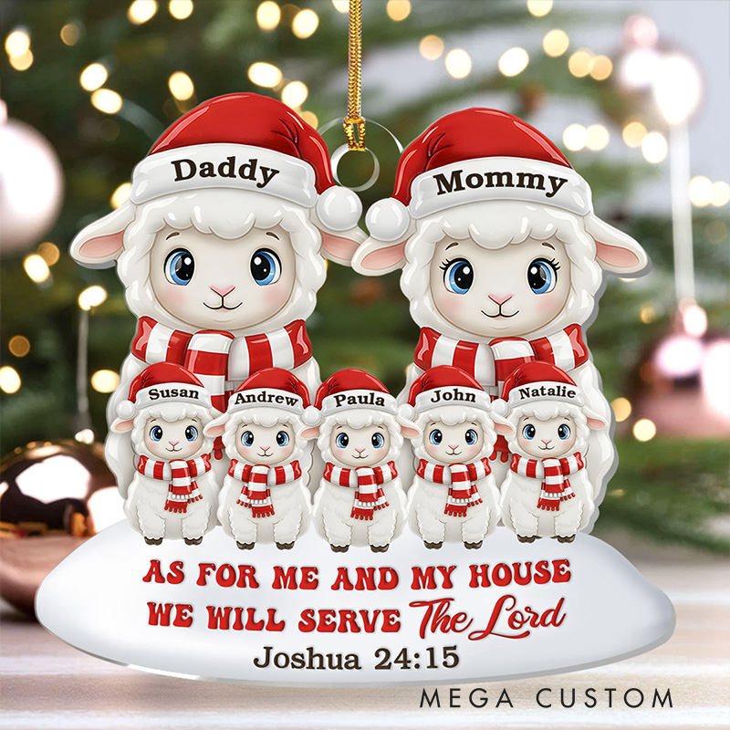 Personalized as for me and My House we will Serve the Lord Sheep Acrylic Ornament with Name Religious Gift for Christian Family