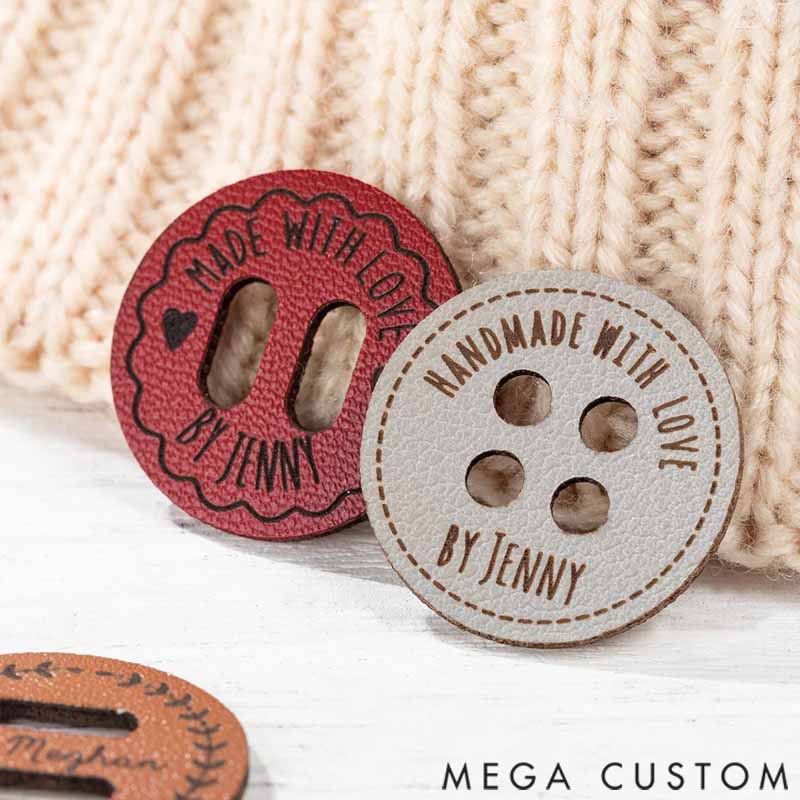 Personalized Handmade with Love Leather Button Set of 10 Clothing Hat Labels with Engraved Name Birthday Gift for Knitting Crocheting Lovers