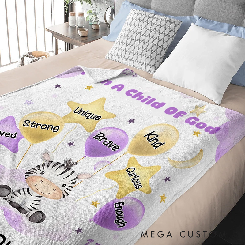 Personalized Cute Lion Elephant Animal Soft Throw Blanket with Name and Positive Affirmations Birthday Baby Shower Gift Religious Gift for Kids
