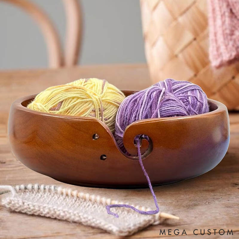 Personalized Wooden Portable Yarn Bowl for Knitting Storage Bowl with Holes for Crochet Yarn Organizing and Storage