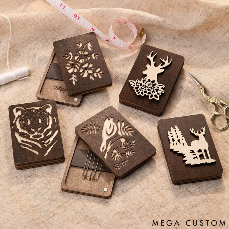 Personalized Wooden Needle Box Holder with Magnet Needle Minder Embroidery Needle Point Storage Tool