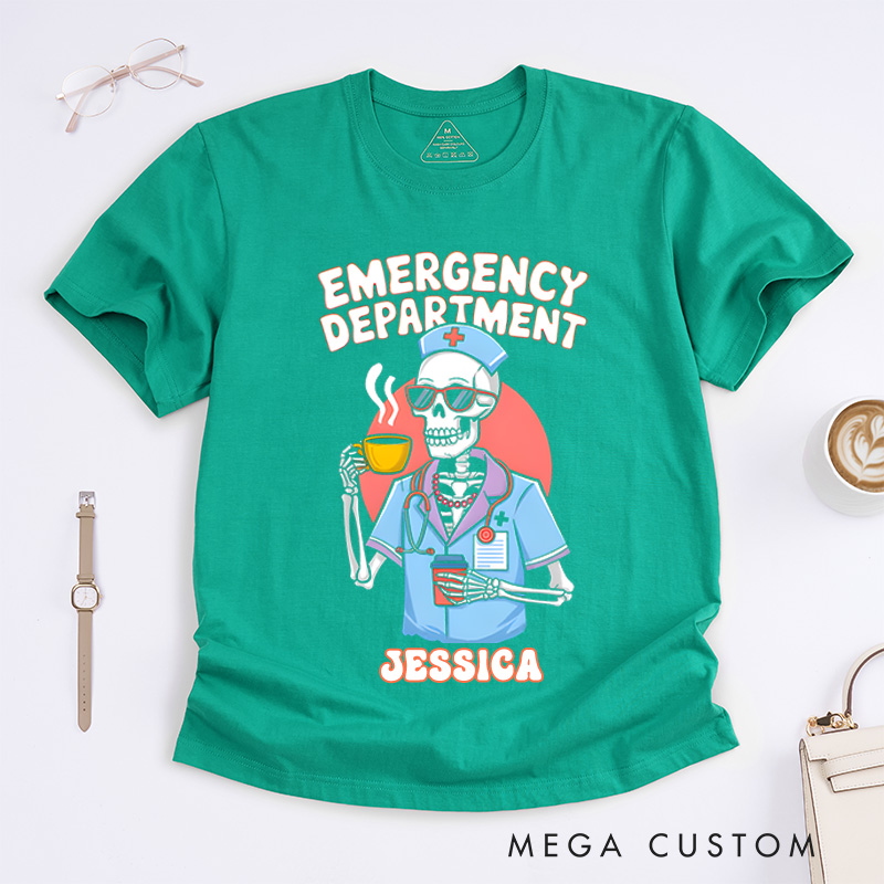 Personalized Nurse T-Shirts Emergency Department Skeleton Fashion Design T-Shirts