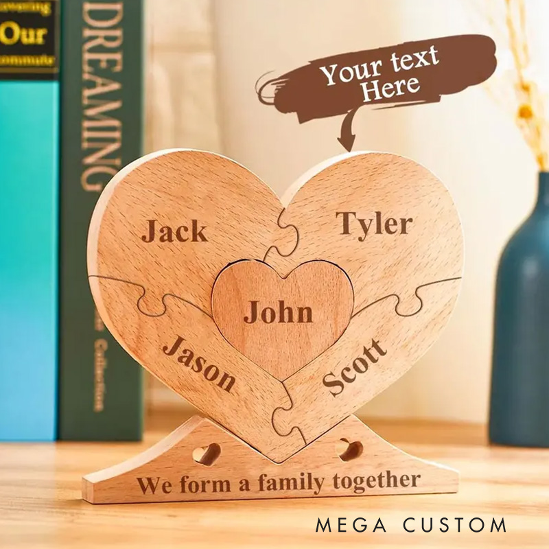 Personalized Wooden Heart Family Unity Puzzle Plaque Custom Engraved Wooden Heart Puzzle Family Name Decor Home Decoration New Home Housewarming Gift