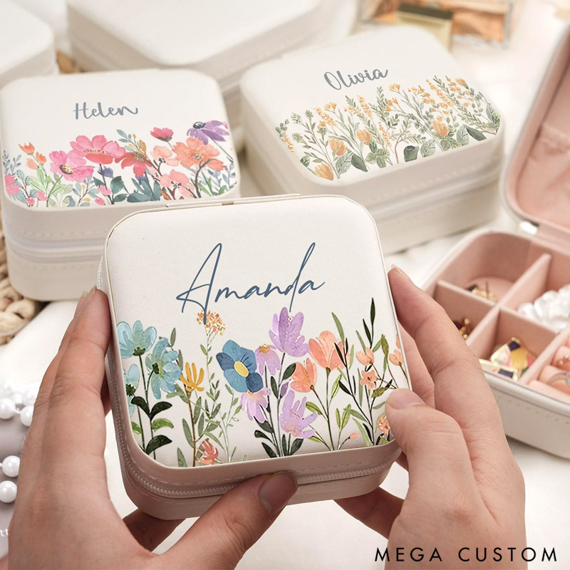 Personalized Leather Jewelry Travel Case with Name Gift for Her