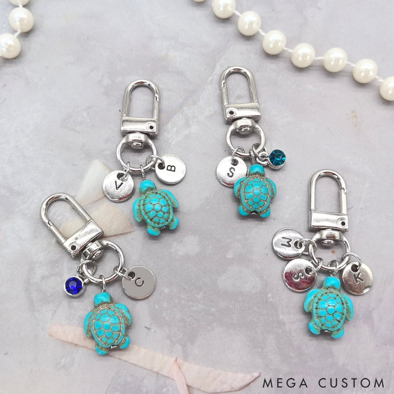 Personalized Travel Turtle Keychain with Birthstone Initials Travel Turtle Bag Charm Gift for Travel Lovers
