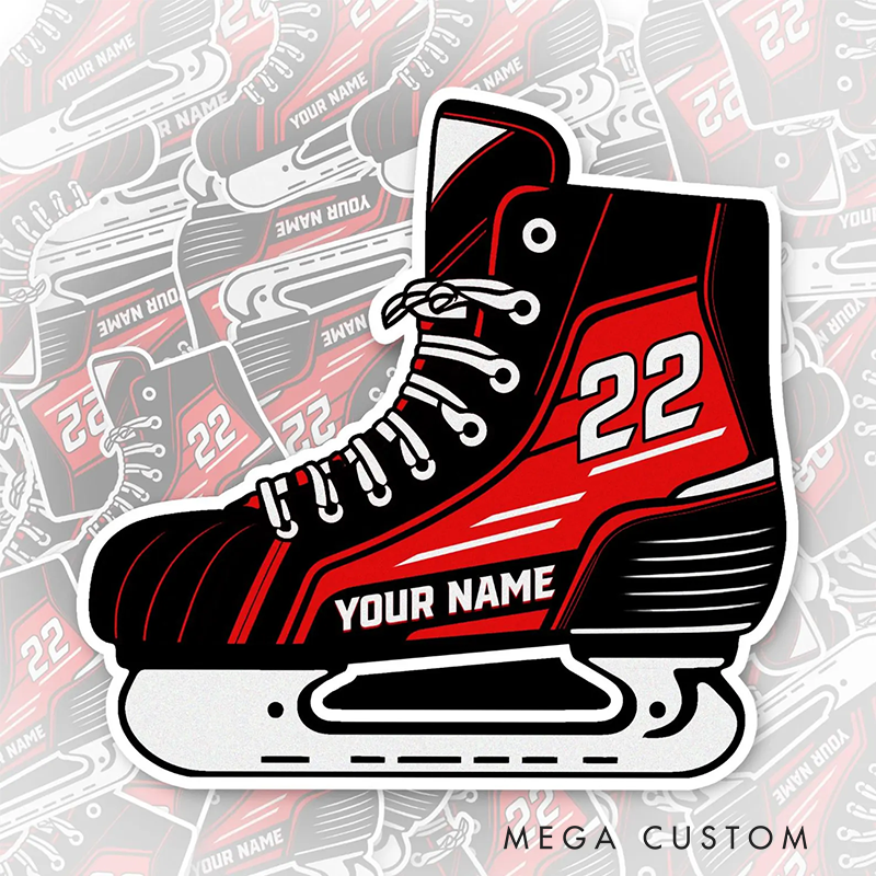 Personalized Hockey Skate Sticker with Custom Name and Number
