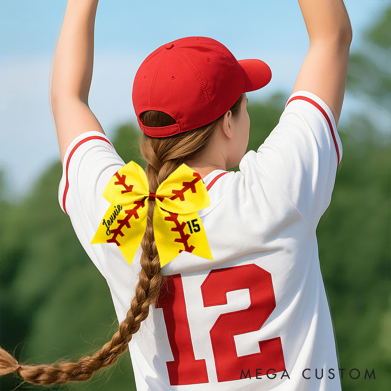 Personalized Softball Bow Sport Hair Accessories with Initial and Name Game Day Birthday Gift for Softball Players