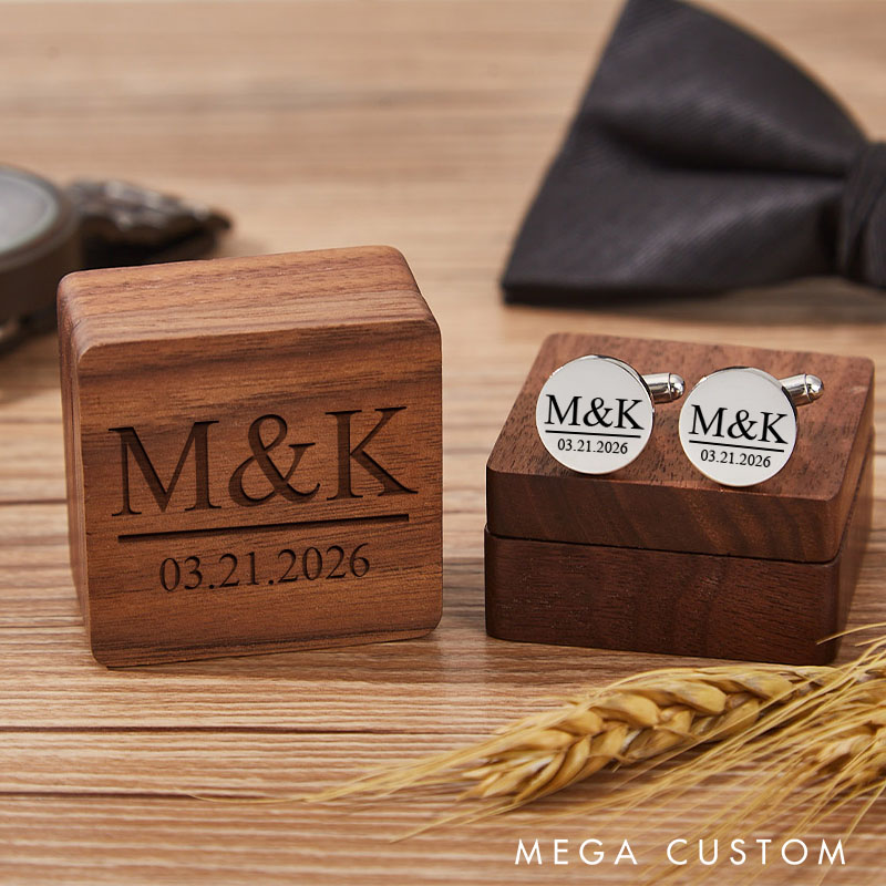 Personalized Groom Cufflinks Box Set Custom Wedding Party Accessories Cufflinks for Groom Engraved Cufflinks for Men Best Man Bachelor Gift