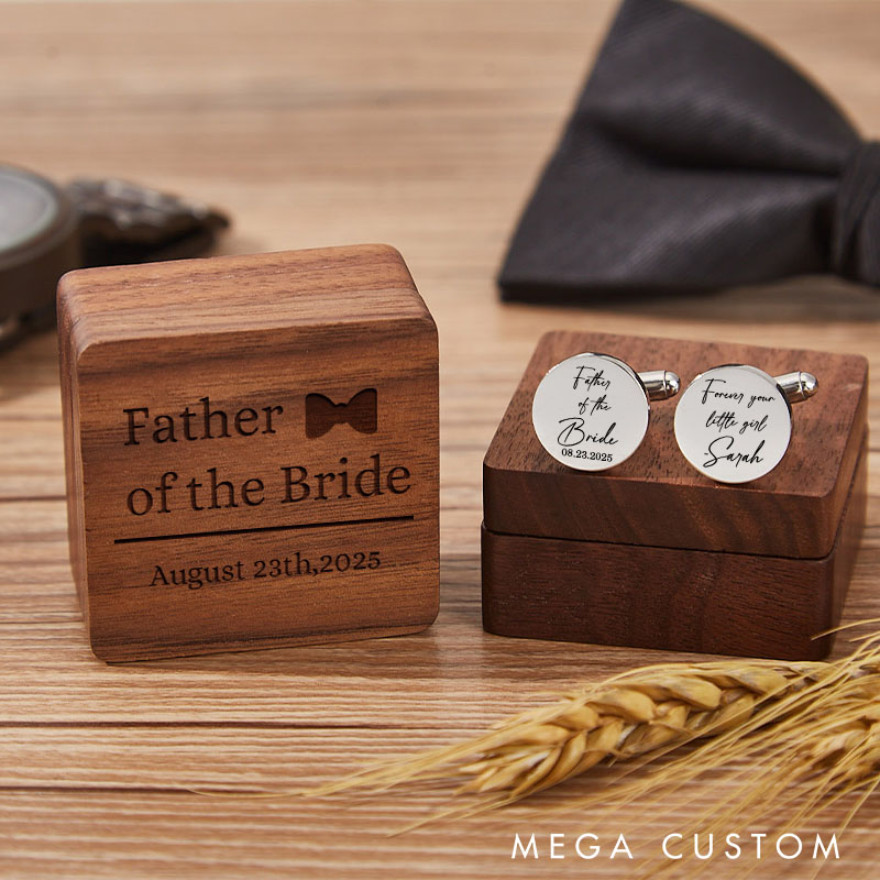 Personalized Father of the Bride Cufflink Box Set Custom Father of the Bride Gift Cufflink Box Wooden Wedding Cufflink for Bride Father
