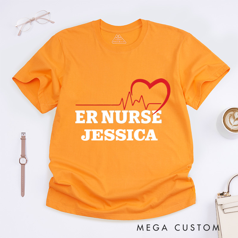 Personalized Nurse T-Shirts ER Nurse Heartbeat Fashion Design T-Shirts