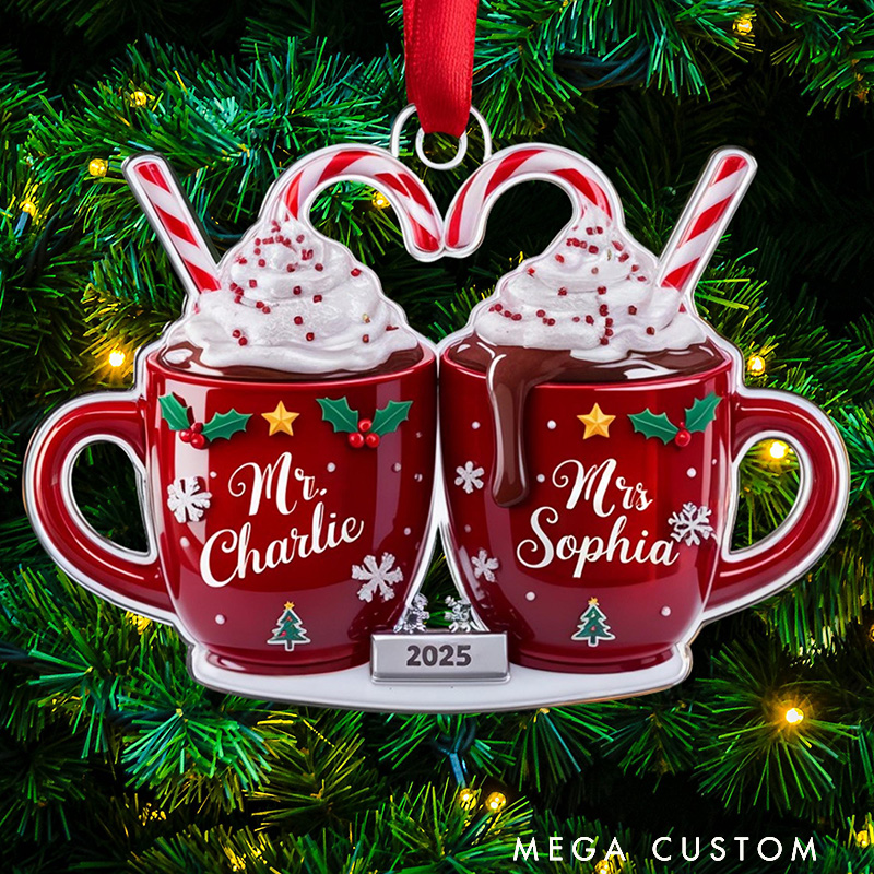 Personalized Mr and Mrs Coffee Mug Christmas Ornament Couple Christmas Keepsake Gift For Newlywed
