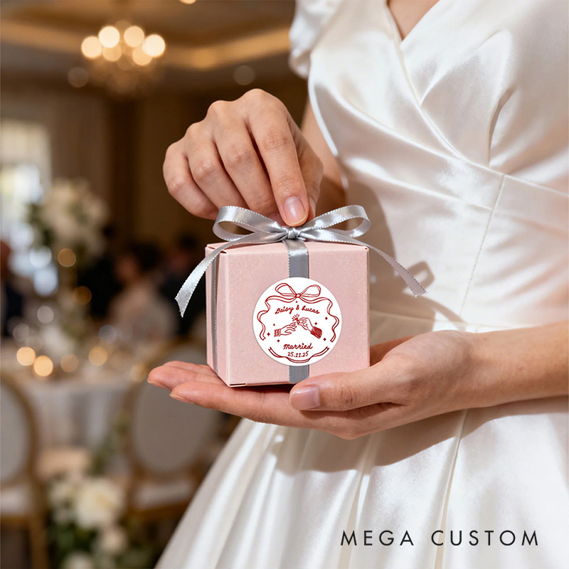 Personalized Romantic Wedding Bow Waterproof Stickers with Name Wedding Bridal Shower Party Favors Bachelorette Party Sticker Engagement Gift