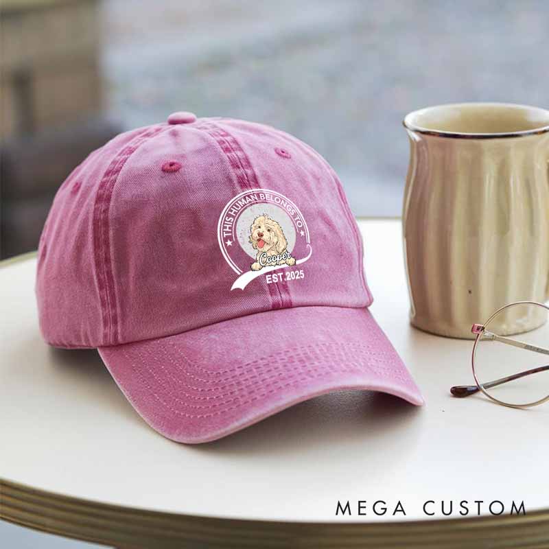 Personalized Dog Lover This Human Belongs to Me Washed Cap