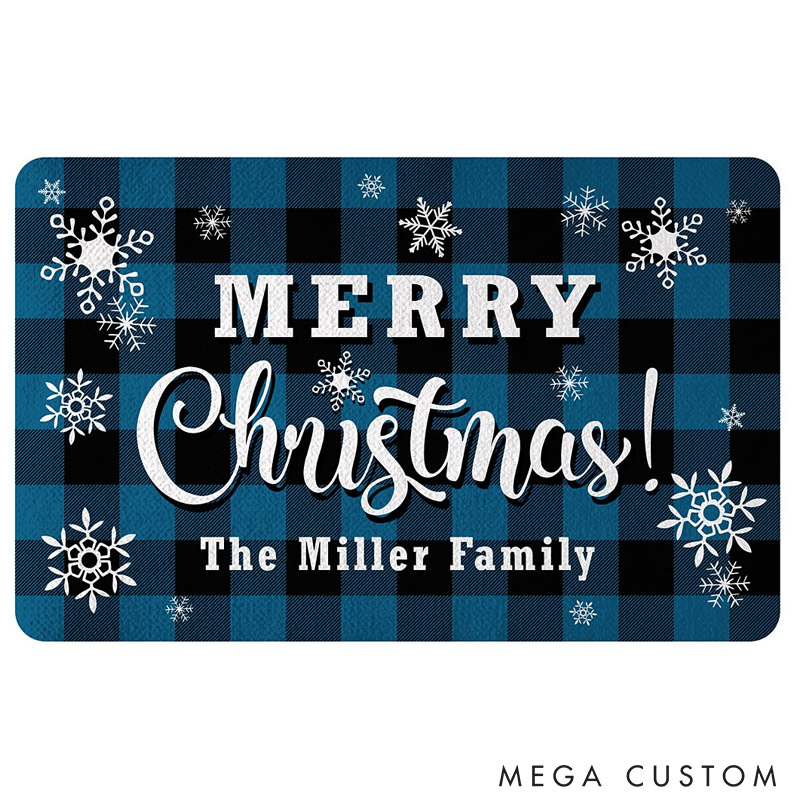Personalized Christmas Door Mat Custom Family Name Holiday Welcome Mat Indoor Outdoor Decor Housewarming Gift for New Home
