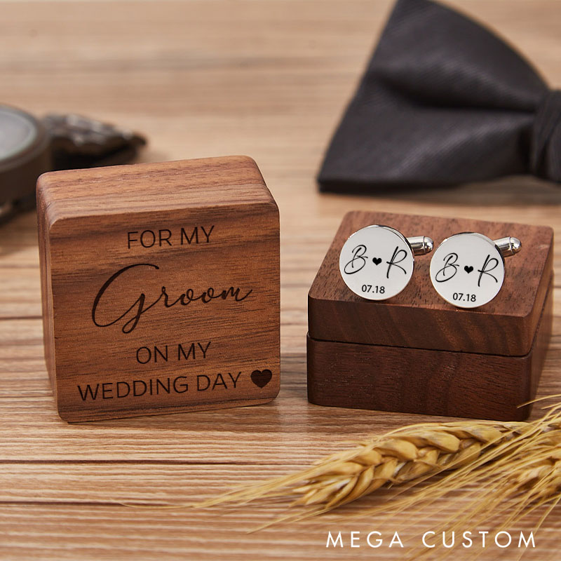 Personalized Wooden Cufflink Box Set Groomsmen Wedding Party Cufflinks Box with Cufflink Best Man Proposal Gift Cufflinks Bachelor Favors Gift
