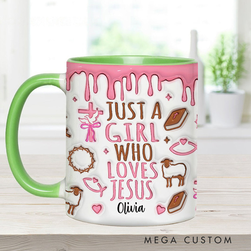 Personalized Just a Girl who Loves Jesus Ceramic Mug with Name Religious Inspirational Gift Birthday Gift for Girls