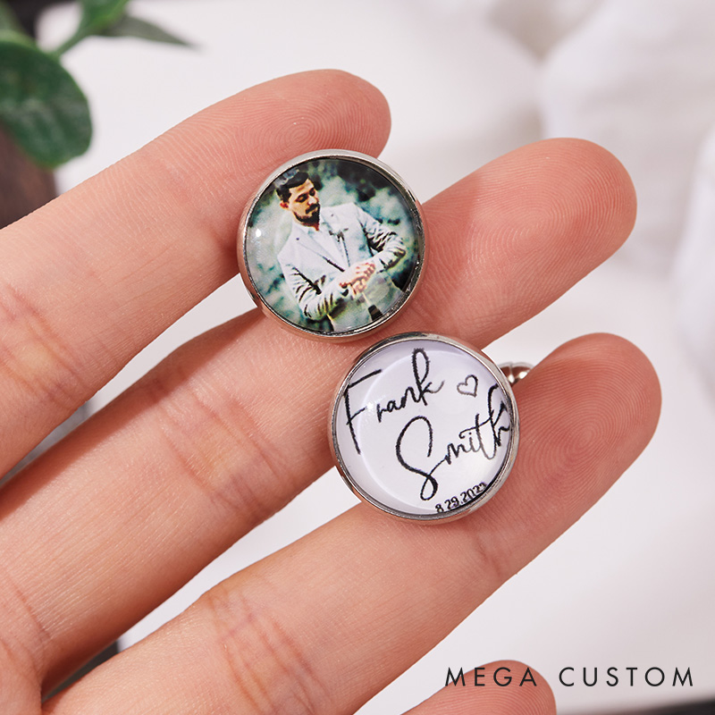 Personalized Photo Cufflinks with Text Wedding Gift Photo Cufflinks Groom Groomsmen Gifts for Men Father of the Bride Gift Husband Cufflinks