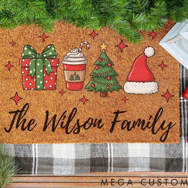 Personalized Doormat Custom Family Name Christmas Doormat, Tis the Season Welcome Mat, Christmas Porch Decor, Personalized Holiday Last Name Doormat, Xmas Decor