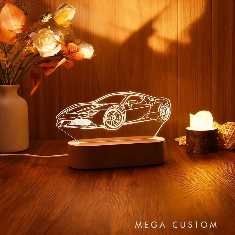 Personalized 3D Car Night Light Custom LED Lamp from Your Car Photo Unique Gift for Racers and Racing Lovers