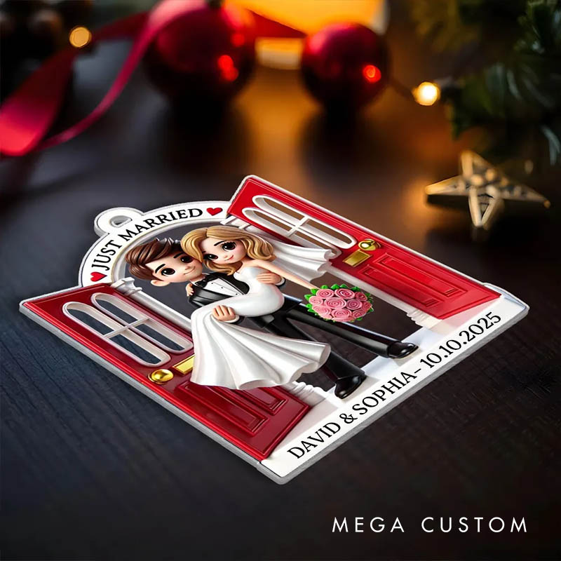 Personalized Couple Wedding First Christmas Married Acrylic Christmas Ornament Newlywed Just Married Threshold 3D Effect Xmas Ornaments for Him Her