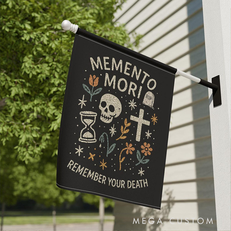 Personalized Memento Mori Garden Flag with Custom Text Christian Halloween Home Decor Religious Gift Catholic Gift 