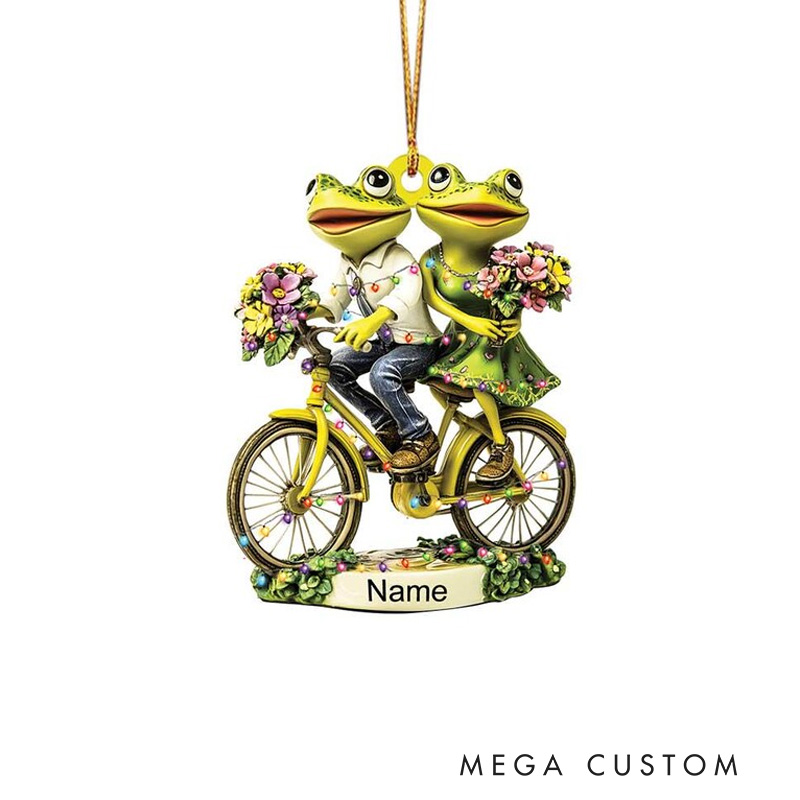 Personalized Frog Ornament Frog Couple Christmas Ornament Frog Lovers Ornament Gift Frog Cycling Ornament Holiday Xmas Gift