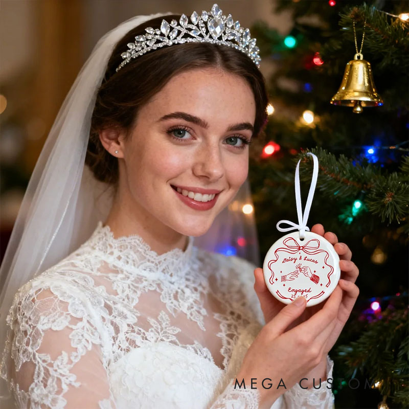 Personalized Couple Romantic Wedding Bow Ceramic Ornament Custom Newlyweds Married Ornament Our First Christmas Ornament Engagement Bridal Shower Gift