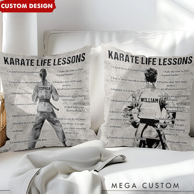 Personalized Pillow for Gym Lovers Karate Life Lessons Pillow for New Home Present Housewarming First Home Gift