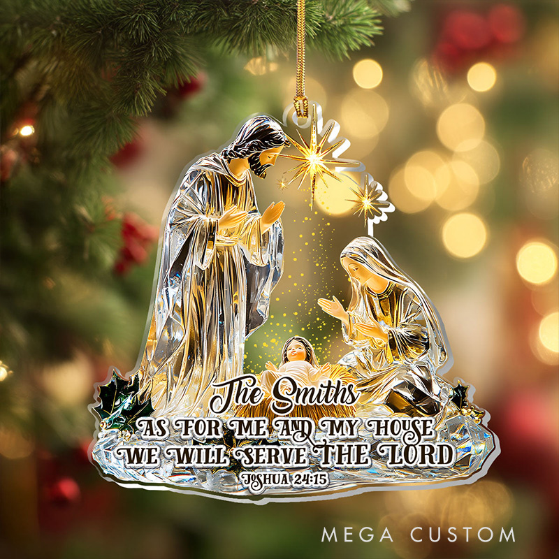 Personalized as for me and My House we will Serve the Lord Acrylic Ornament with Family Name Religious Gift for Christian Family