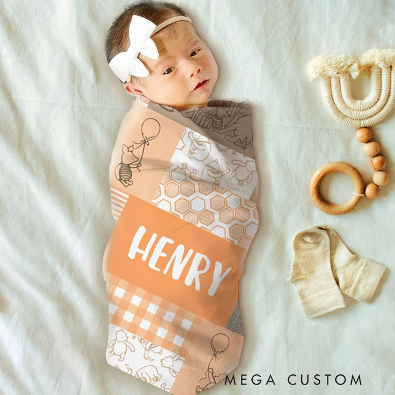 Personalized Classic Cartoon Bear's Friends Theme Kid's Blanket with Name for Baby Shower Birthday Children's Day