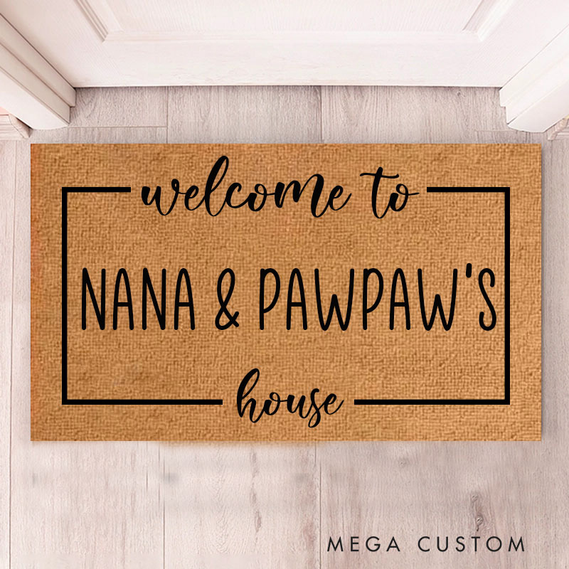Personalized Welcome to Nana and Pawpaw's House Doormat Custom Family Name Rug Housewarming Gift Decorative Indoor Outdoor Durable Mat