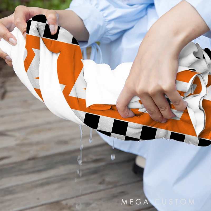 Personalized Checkered Racing Flag Beach Towel with Name Custom Oversized Towel Gift for Racers and Racing Lovers