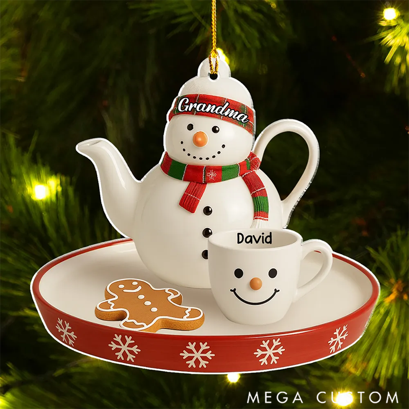 Personalized Family Ornaments Snowman Smile Tea Set