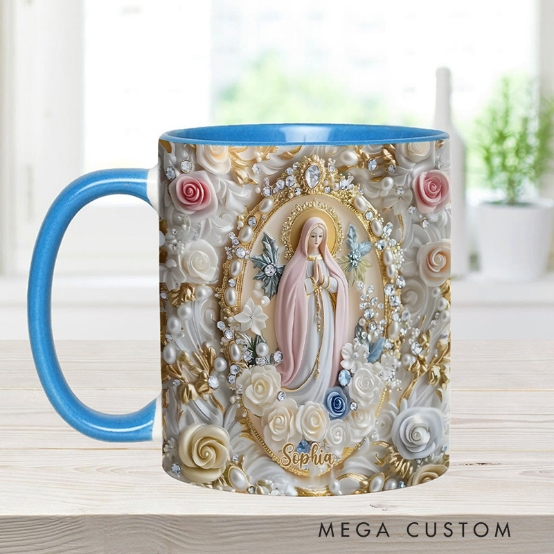 Personalized Virgin Mary Believer Ceramic Mug with Name Religious Inspirational Gift Catholic Gift for Women
