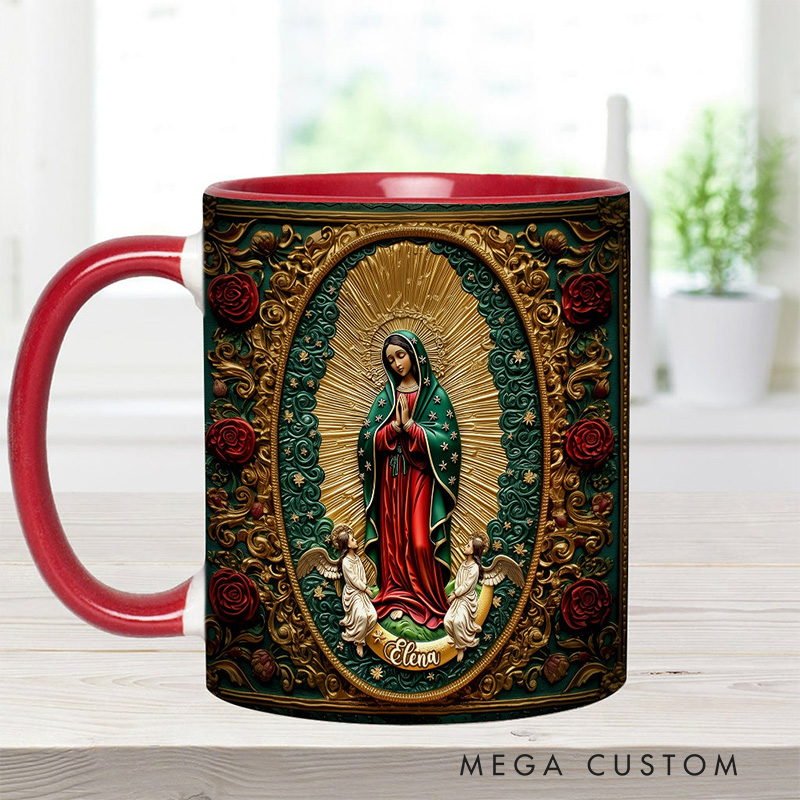 Personalized Our Lady of Guadalupe Ceramic Mug with Name Religious Inspirational Gift Catholic Gift for Women