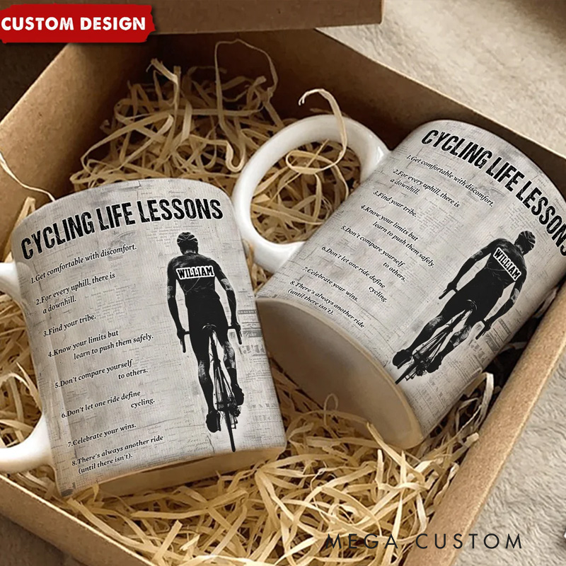 Personalized Cycling Life Lessons Mug Gift Cycling Lovers Coffee Cups Biker Inspired Mug Coffee Mugs for Riders