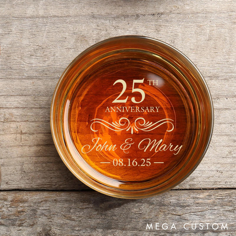 Personalized Anniversary Whiskey Glass 30th 40th 50th Anniversary Commemorative Gift Whiskey Glass Anniversary Gift for Whiskey Lover
