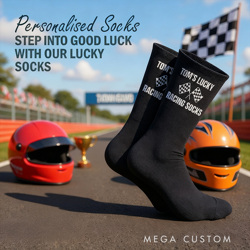 Personalized Lucky Racing Socks with Name Custom Gift for Racers and Racing Lovers