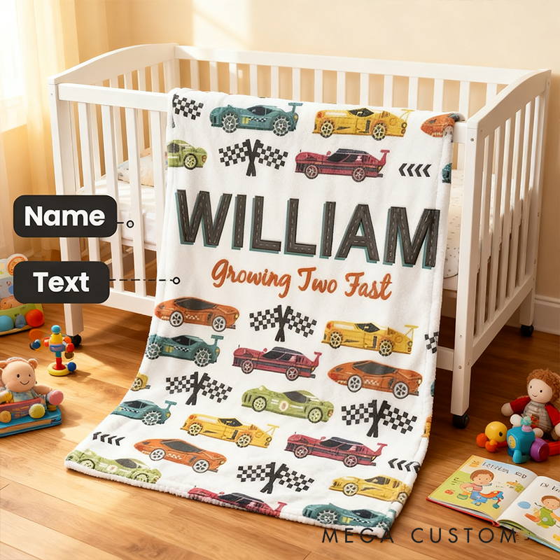 Personalized Checkered Flag Blanket Custom Name and Text Blanket Gift for Racer and Racing Lovers
