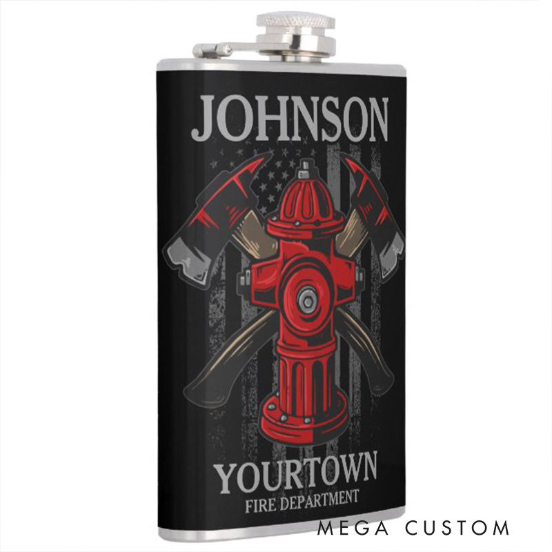 Personalized Stainless Steel Flask Custom Name Flask Gift for Firefighters