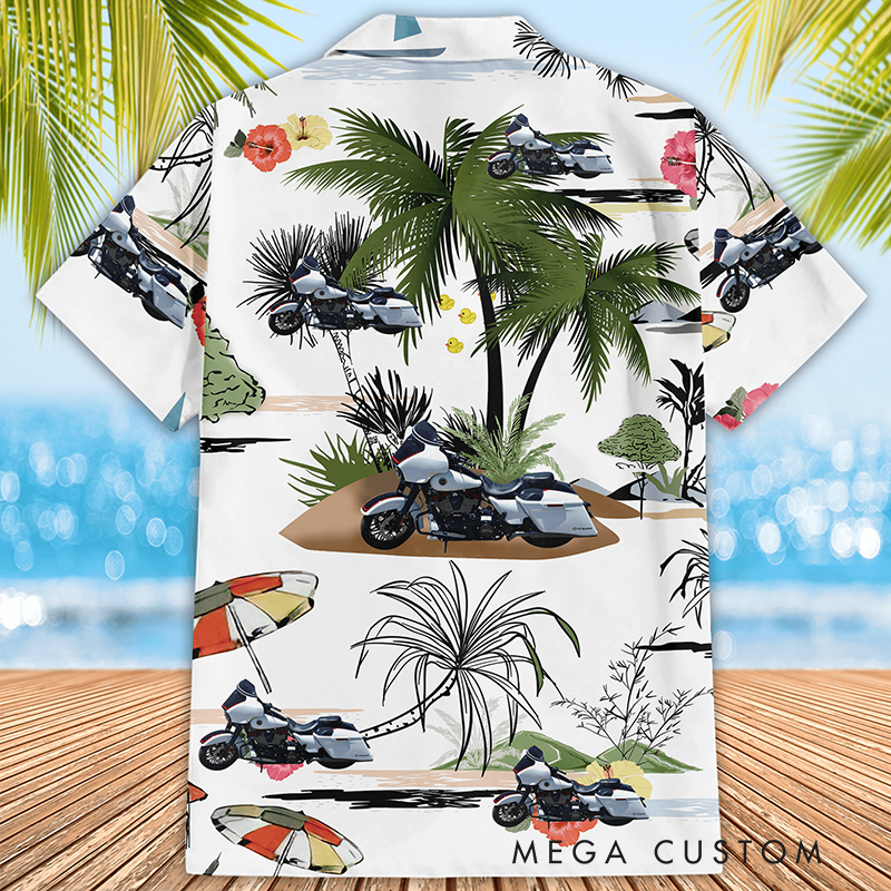 Personalized Motorcycle Summer Vibes Custom Photo Hawaiian Shirt Racing-Themed Hawaiian Shirt