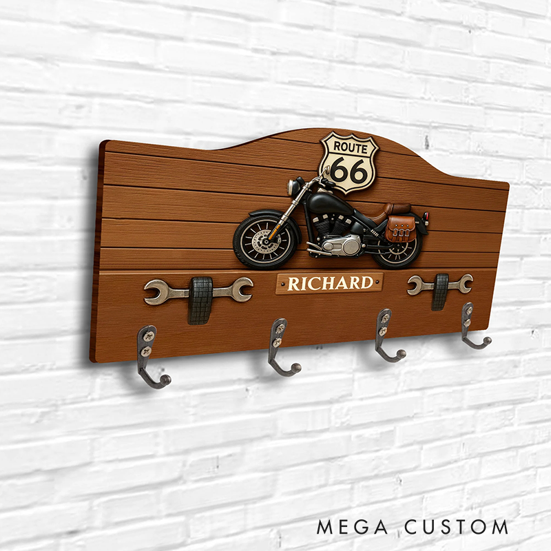 Personalized Key Holder Travel the Historic Route 66 with Motorcycle Design Key Holder Gift for Bikers and Motorcycle Fans