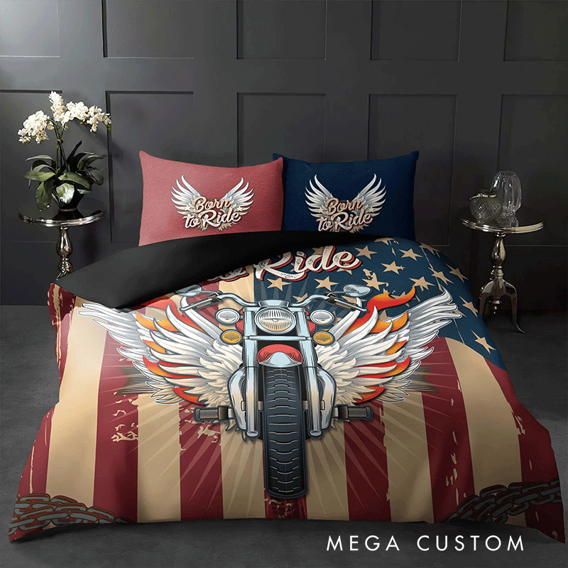 Personalized Born to Ride Duvet Cover Set Custom Chopper Style Comforter for Boys and Men Riders