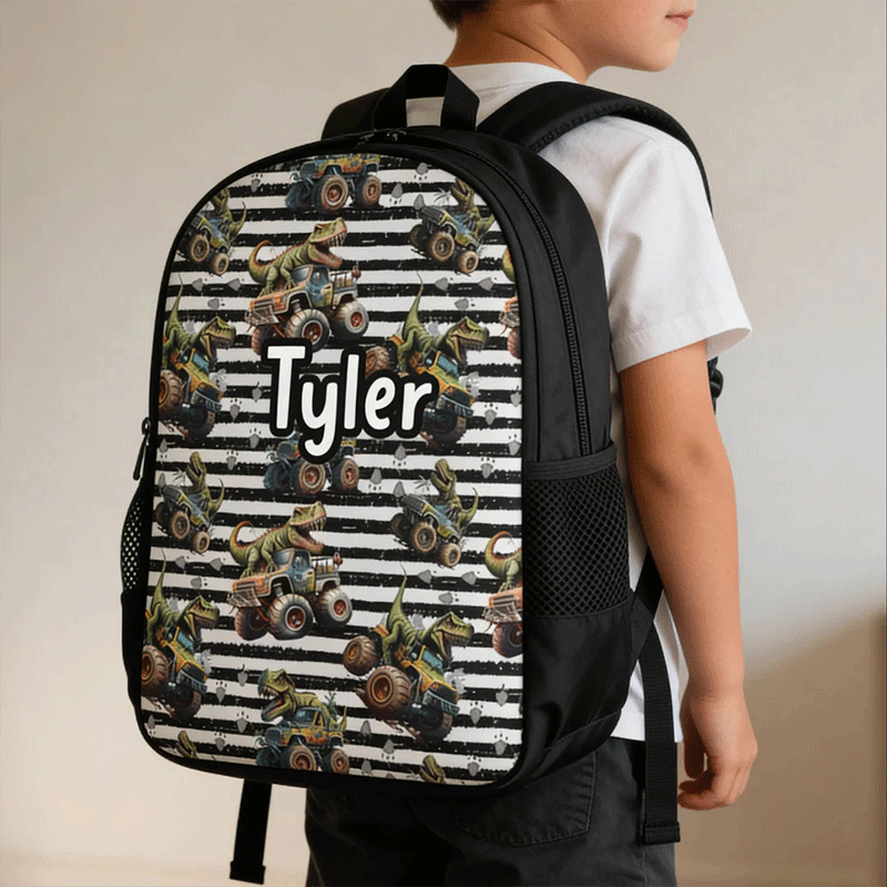 Personalized Dinosaur Truck Backpack with Custom Name Unique Backpack for Kids